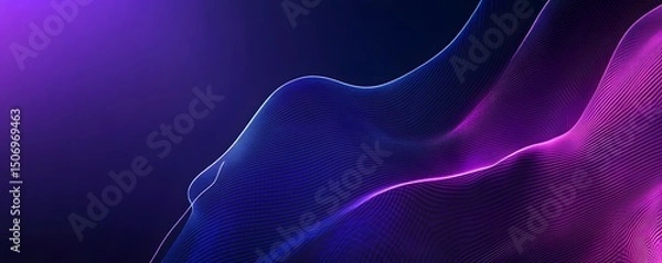 Fototapeta Abstract blue background with neon light rays and speed lines, illustration, dark purple background.