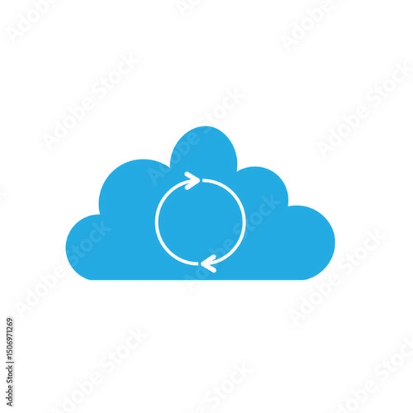 Obraz Blue cloud icon with circular arrows symbolizing data synchronization, cloud storage, or digital backup. Ideal for technology, IT, and cloud computing-themed content.