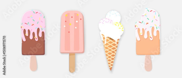 Fototapeta Colorful icecream set isolated on a white background. Vector set of four icecreams.