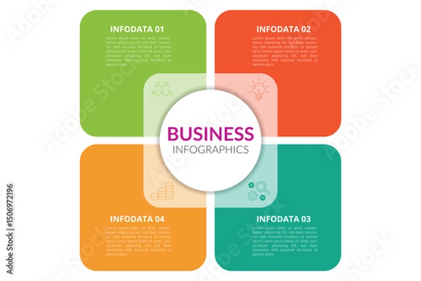 Fototapeta Presentation Infographic template design layout with marketing icons. Business concept with 4 options, steps or processes. Vector illustration.
