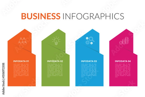 Fototapeta Infographics design template, business concept with 4 steps or options, can be used for workflow layout, diagram, annual report, web design. Creative banner, label vector.
