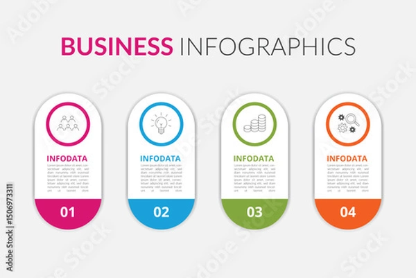Fototapeta Colorful Infographic Oval Shape Labels With Icons And 4 Options or Steps For Business Concept.