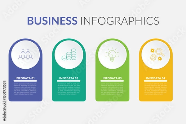 Fototapeta Infographics design template, business concept with 4 steps or options, can be used for workflow layout, diagram, annual report, web design. Creative banner, label vector.