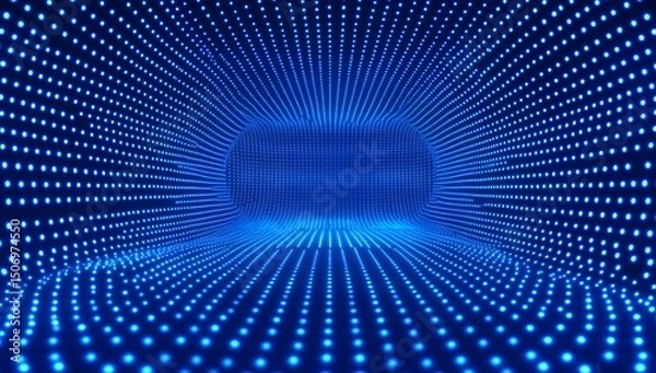 Fototapeta Abstract digital background with blue glowing grid lines and light particles on a dark black space, an AI technology concept. 