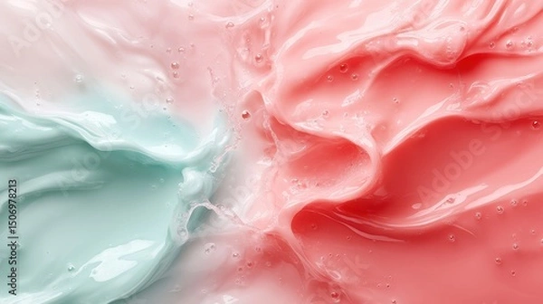 Fototapeta An abstract composition of swirling mint and coral colors creates a captivating visual experience, evoking emotions and sparking creativity in a harmonious blend.