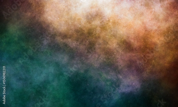 Fototapeta blue, green  and gold  outer space  nebula  background