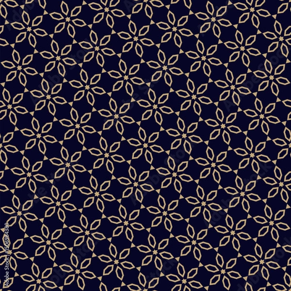 Fototapeta Abstract golden seamless pattern in oriental style. Vector floral geometric ornament. Gold and black texture with small stars, flowers, diamonds, diagonal lattice. Luxury background. Repeating design