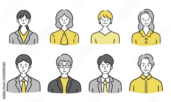 Fototapeta 20代・30代・40代の男女のイラスト(ベクター 編集可能 お客様の声 シンプル モノクロ グラフィック素材)