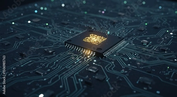 Fototapeta Computer Chip on Circuit Board