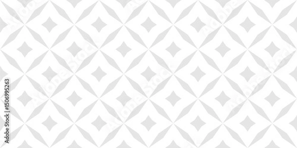 Fototapeta Abstract geometric seamless pattern. Subtle minimal vector background. Simple geometric leaf ornament. Light gray and white texture with diamond shapes, stars, rhombuses, floral grid. Repeated design