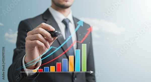 Obraz Business growth chart with businessman drawing arrow