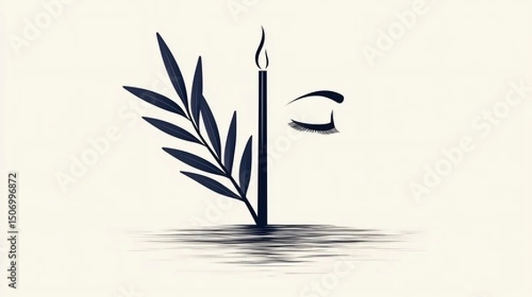 Obraz A candle, leaves, and an eye, symbolic of peace and reflection