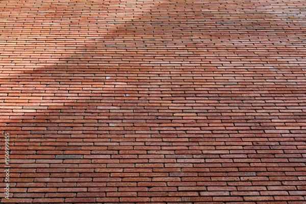 Fototapeta Textured brick wall with natural shadow patterns on surface