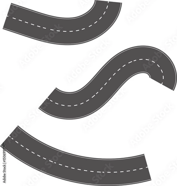 Obraz Wavy Curves road. Top view of race track. Winding road from top view illustration. Empty highway asphalt road, Ariel View Road, Empty highway black asphalt road with dividing lines.