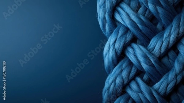 Obraz An artistic close-up of braided blue hair against a deep blue background, emphasizing texture and color while highlighting beauty and creativity in hair styling.