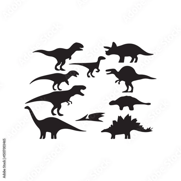 Fototapeta set of silhouettes of dinosaurs, Silhouette Set of Various Dinosaur Species