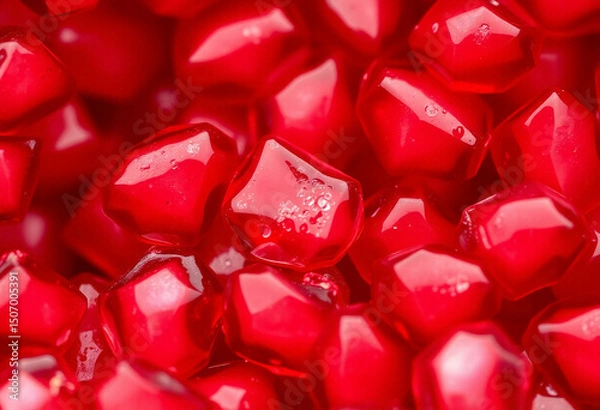 Fototapeta Piled red heart-shaped glass stones with shiny curves and bokeh light
