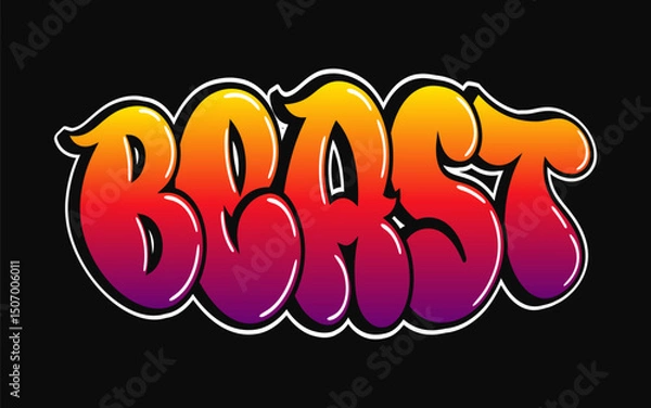 Obraz A colorful graffiti design spells out the word Beast against a black background, vibrant vector art.