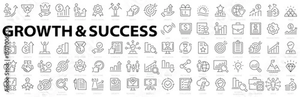 Fototapeta Growth & Success 64 icon set. Successful business development, plan and process symbol. Goals and Target Related. Vector illustration.