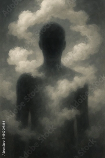Fototapeta Mysterious human silhouette surrounded by clouds