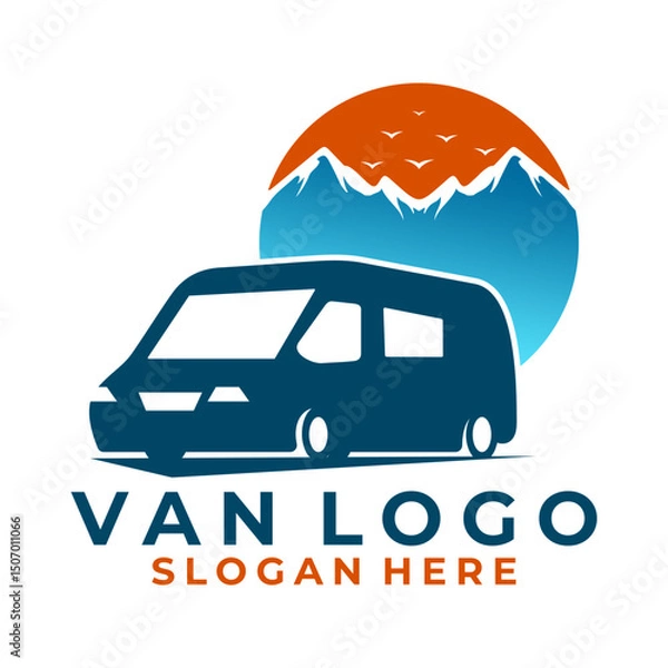 Obraz Van Travel logo design vector template. Van with Mountain venture logo design vector template