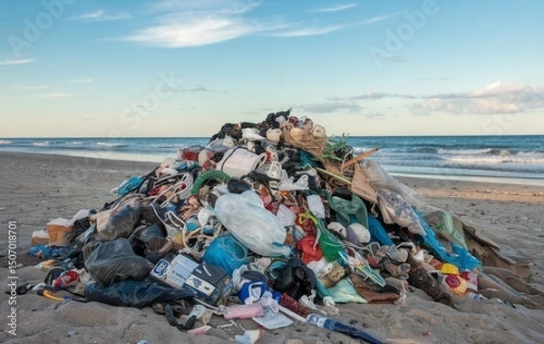 Fototapeta A pile of garbage on the beach