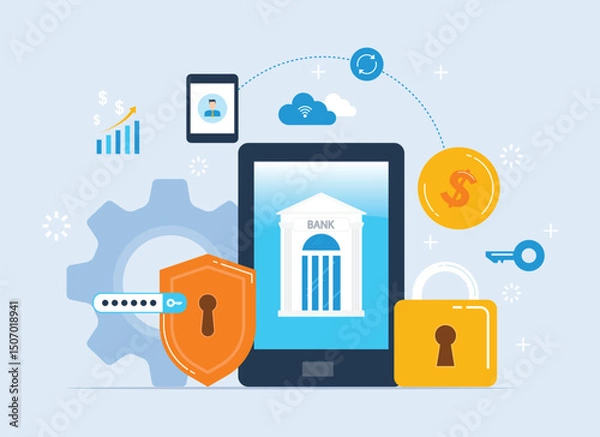 Obraz flat vector online banking security. mobile banking and online payment transaction security concept
