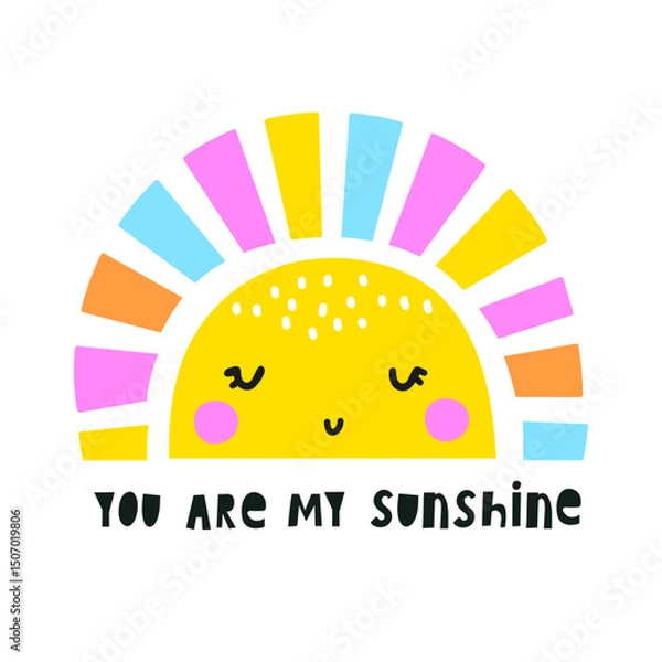 Fototapeta You are my sunshine lettering design with sun element. Vector illustration.
