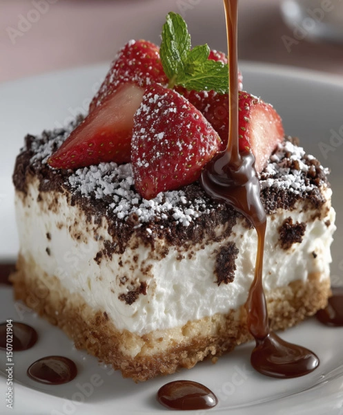 Obraz Flying Dessert Scene With Cr?me Horns, Berries, and Whipped Cream Splash