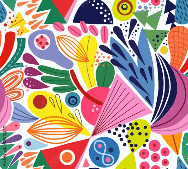 Obraz Abstract mosaic pattern painted in bright colors from geometric shapes drawn by hand.Seamless background.	
