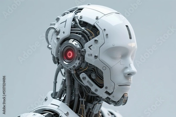 Fototapeta Close - up of robot head with visible mechanical components