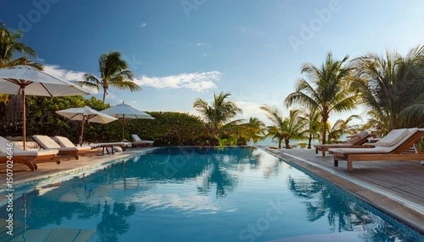 Fototapeta luxury summer relaxation by a poolside fashion photography outdoor resort serene atmosphere close up view