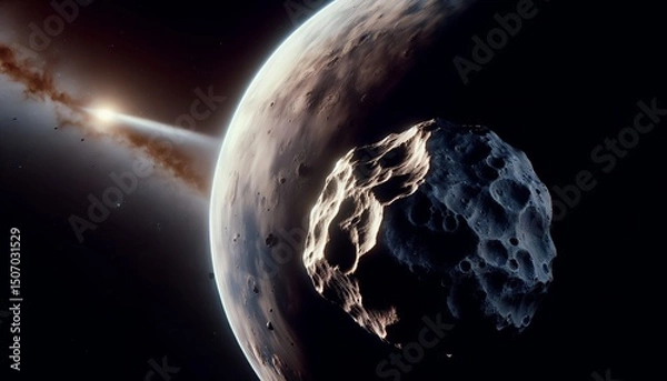Fototapeta The approach of a massive asteroid highlights the potential threat from space.
