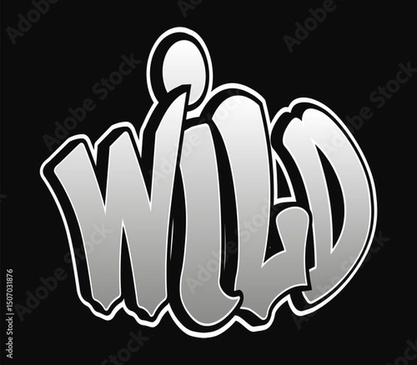 Obraz Rebellious silver graffiti typography displaying provocative word with offensive hand gesture, stark black backdrop