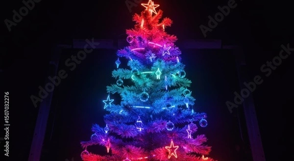 Fototapeta Illuminated Christmas Tree with Colorful Lights