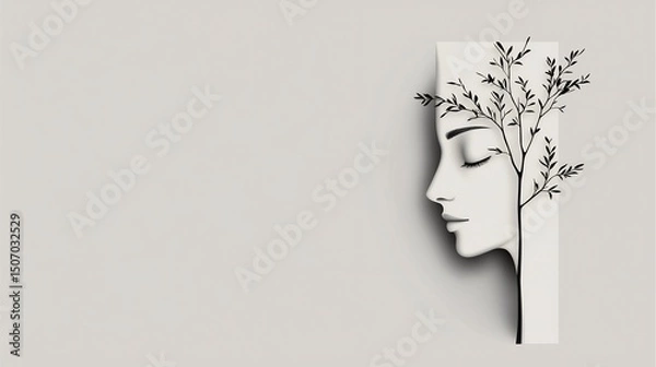 Obraz Elegant female profile with stylized tree