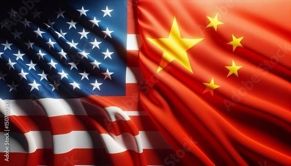 Fototapeta This is a symbolic representation of the relationship between the United States and China, featuring the flags of both countries.
