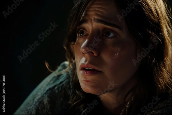 Fototapeta Shrill woman Emotional scene, dark light