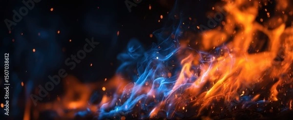 Fototapeta The Flames Dancing in a Colorful Display of Blue and Orange Light