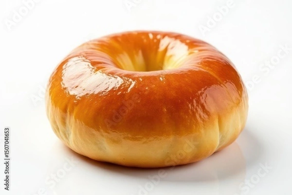 Obraz Perfectly round, glazed bun, shiny surface, white background , sweet, white background