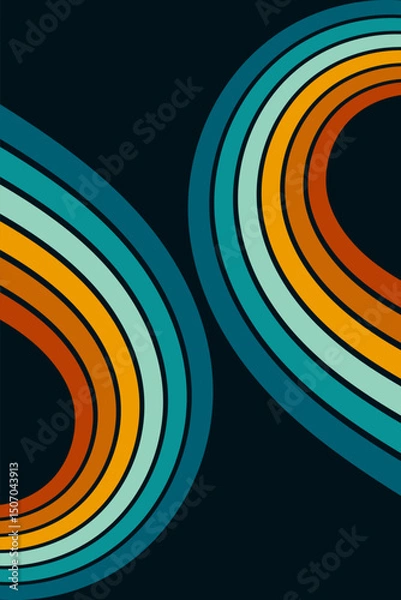 Fototapeta Abstract background of rainbow groovy Wavy Line design in 1970s Hippie Retro style. Vector pattern ready to use for cloth, textile, wrap and other.