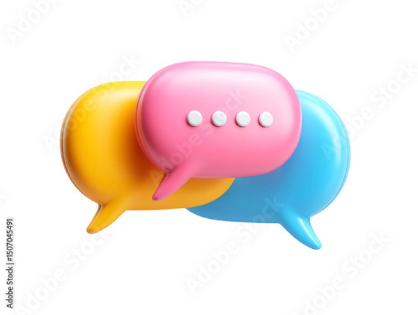 Fototapeta Colorful 3D Speech Bubbles Representing Communication and Online Chat