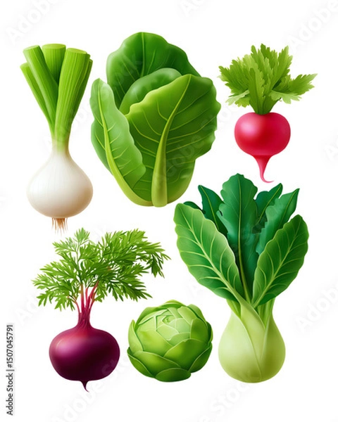 Fototapeta Fresh Organic Vegetables Collection Radishes Cabbage Onion Beetroot and Kohlrabi