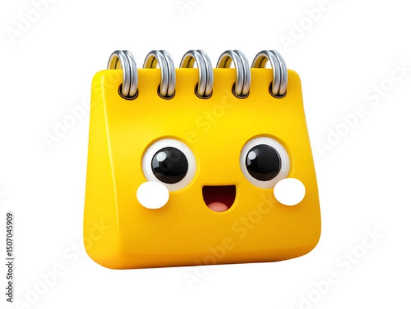 Fototapeta Happy Yellow Notepad Cartoon Character 3D Render Illustration Perfect for Kids Apps and Websites