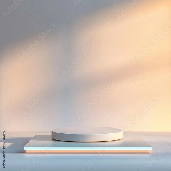 Fototapeta Minimalist Beige Podium with Abstract Geometric Background for Product Display
