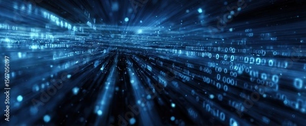 Fototapeta The dynamic flow of binary data in a futuristic digital landscape.