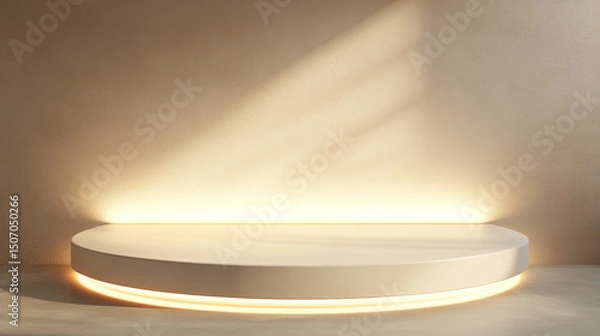 Fototapeta Minimalist Beige Podium with Abstract Geometric Background for Product Display