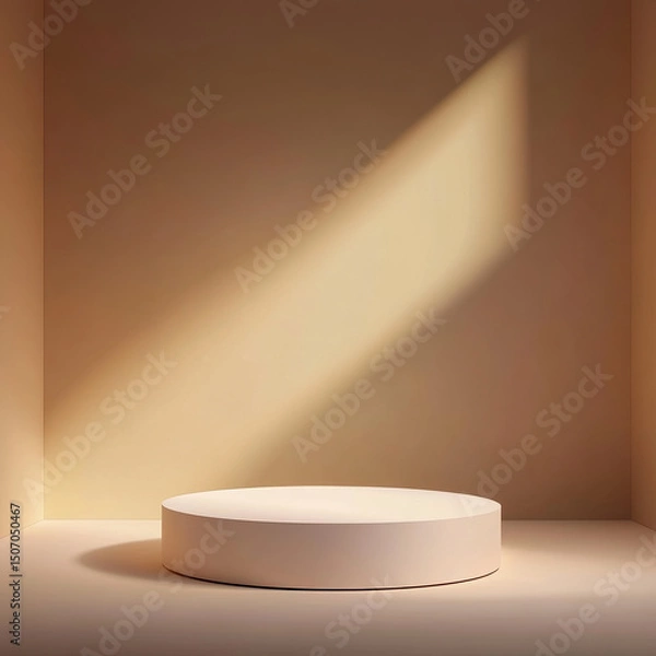 Fototapeta Minimalist Beige Podium with Abstract Geometric Background for Product Display