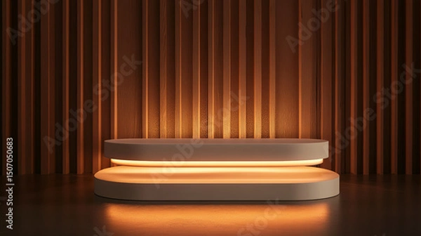 Fototapeta Minimalist Beige Podium with Abstract Geometric Background for Product Display