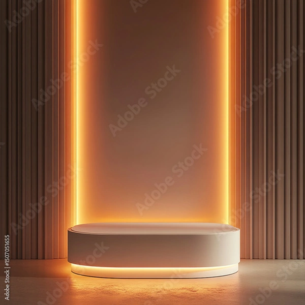 Fototapeta Minimalist Beige Podium with Abstract Geometric Background for Product Display